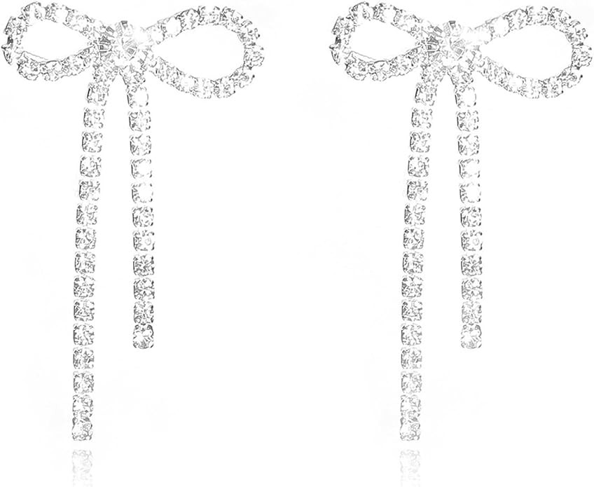 Bow Earrings for Women Christmas Gifts Stocking Stuffers Rhinestone Long Tassel Ribbon Drop Earri... | Amazon (US)