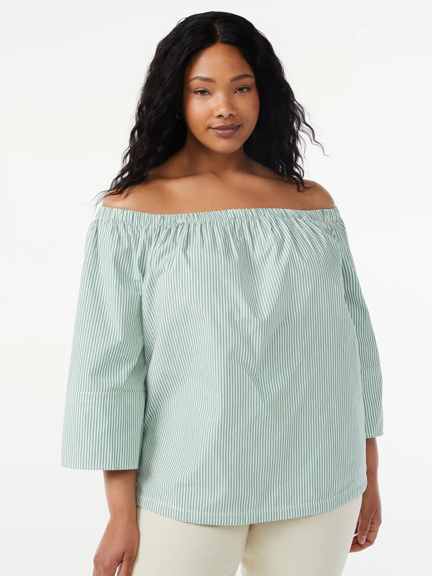 Free Assembly Women's Elasticated Top with ¾-Sleeves | Walmart (US)