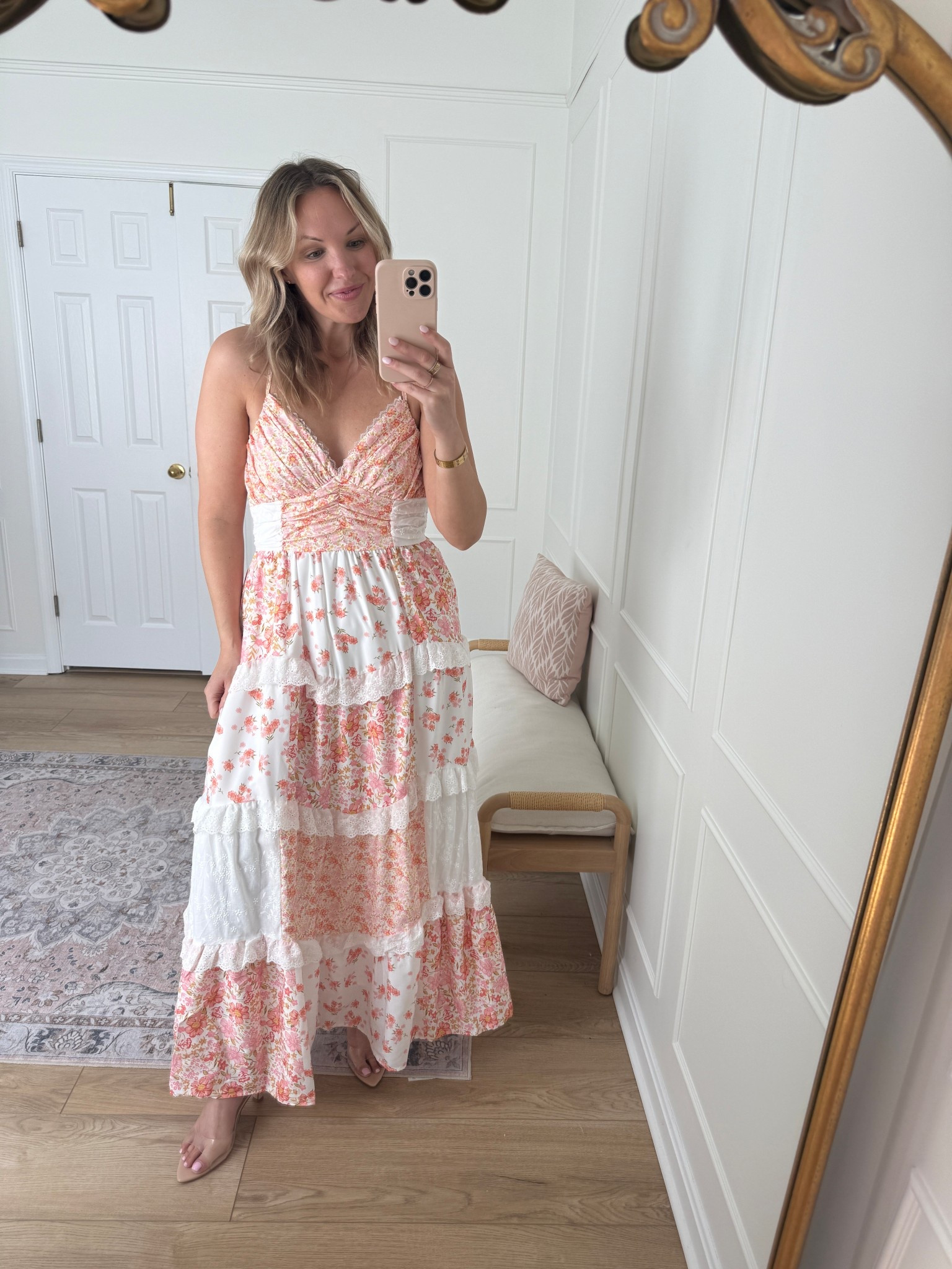 Love the patchwork details! Wearing a med 