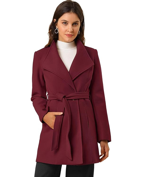 Allegra K Women's Classic Stand Collar Long Sleeve Winter Belted Long Coat | Amazon (US)