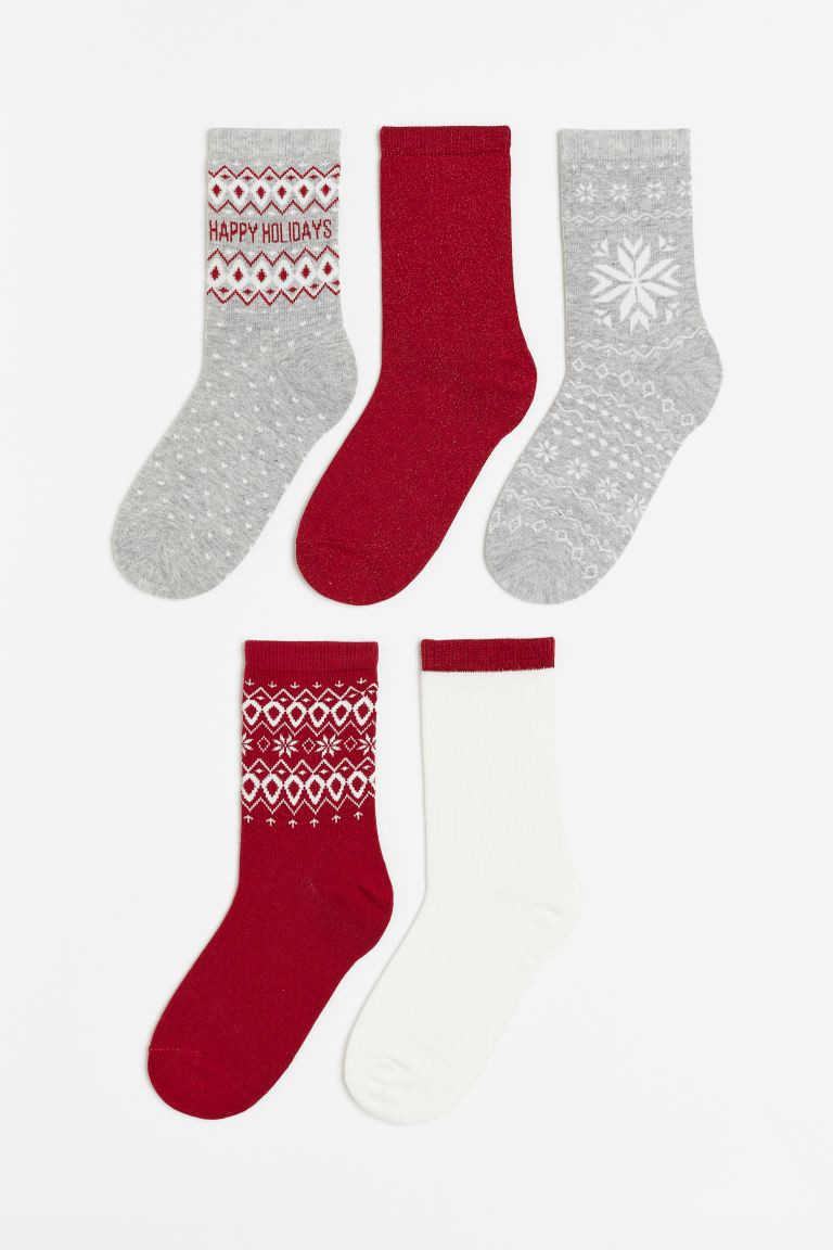 Pack de 5 calcetines - Gris claro/Happy Holidays - MUJER | H&M ES | H&M (FR, IT, ES, PT, BE)