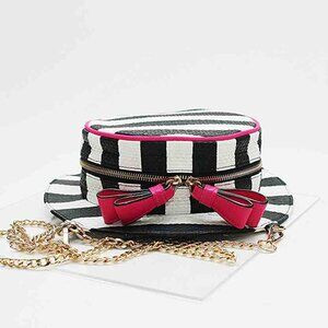 Unique Betsy Johnson Whimsical  Straw Hat Handbag Strips Pink Trim Cross… | Poshmark