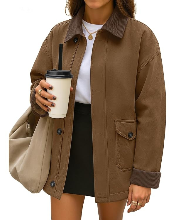 ZESICA Women's Lightweight Cotton Fall Barn Jackets Casual Loose Fit Coat | Amazon (US)