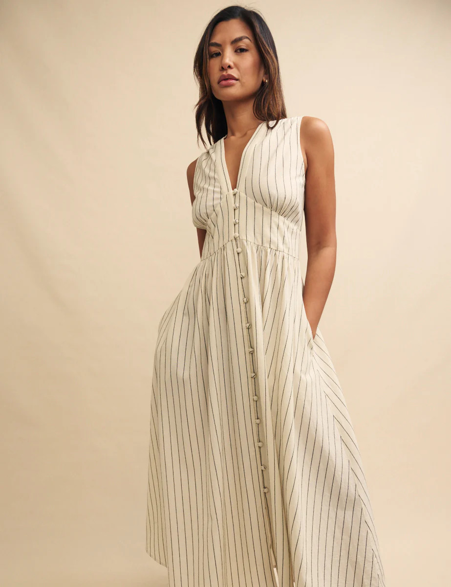 Cream Pinstripe Sleeveless Starlight Midi Dress | Nobody's Child