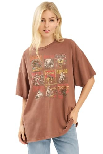 Vintage Cowboy Graphic Tee – Western Rodeo Oversized Retro Top for Women K3145-9583 | Amazon (US)
