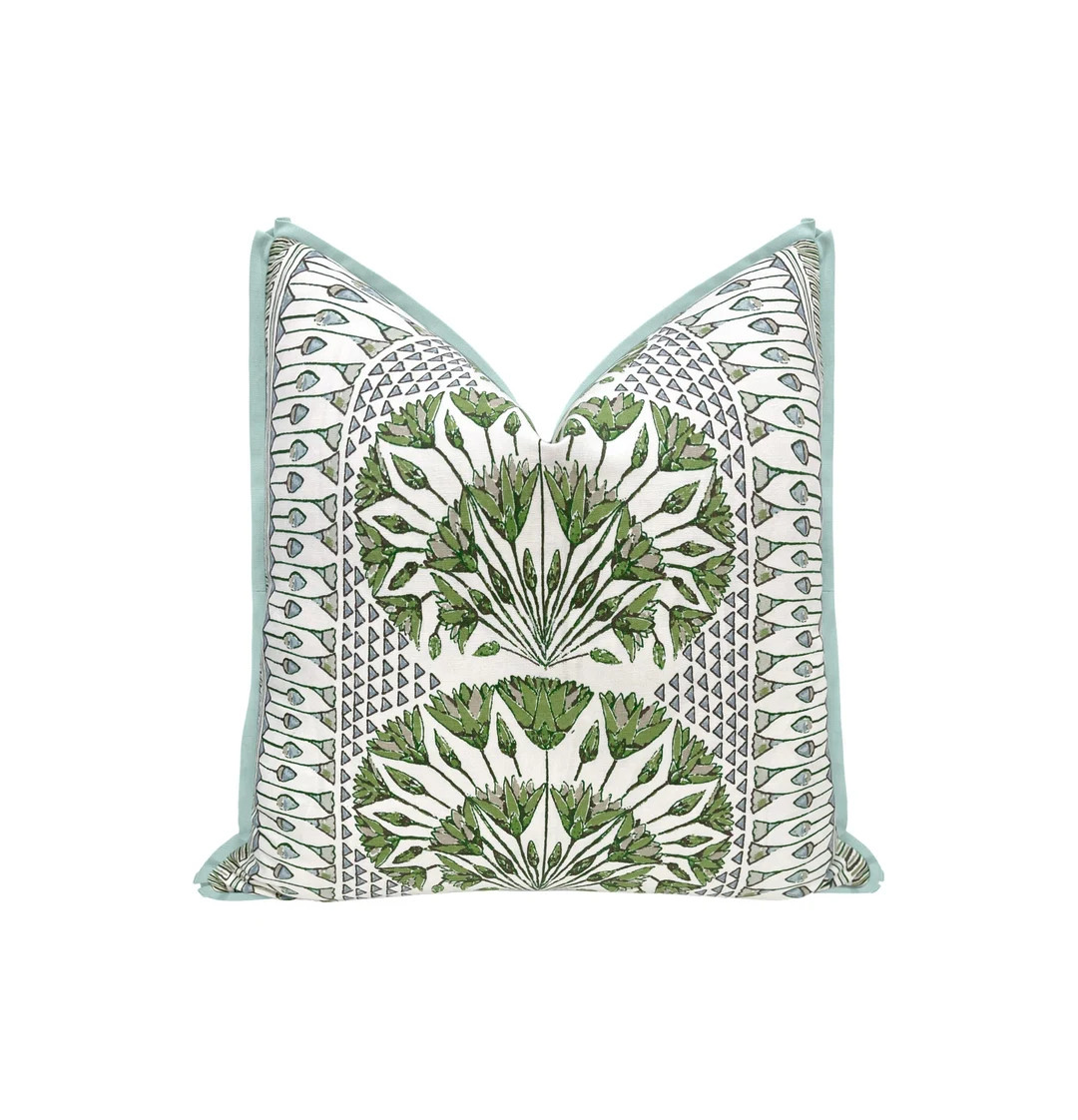 Cairo // Green and White With Butterfly Flange Thibaut Flange Pillow Green and White Throw Pillow... | Etsy (US)