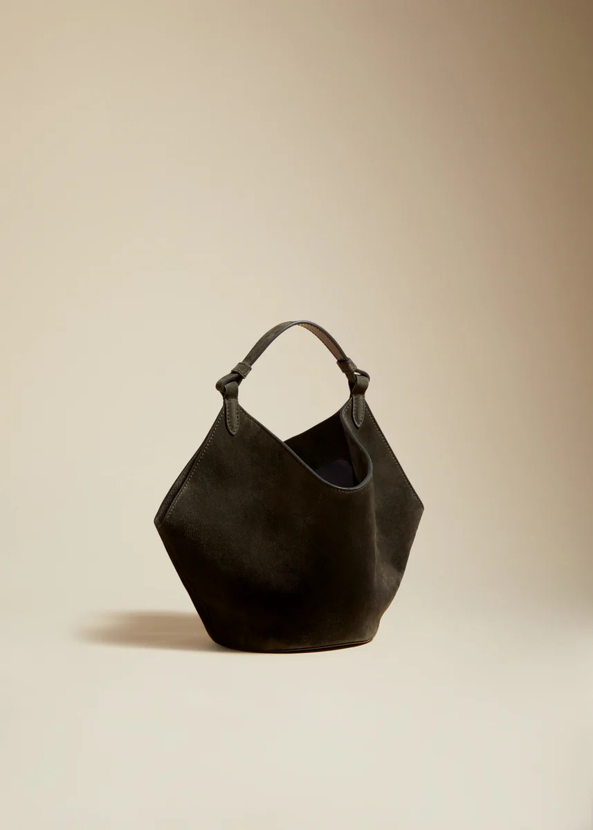 The Mini Lotus Bag in Dark Olive Suede | Khaite