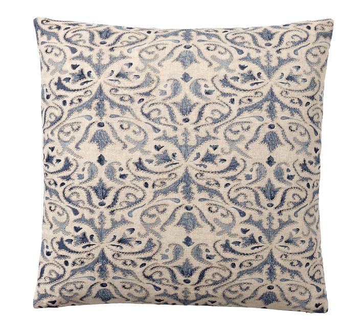 Reilley Linen Embroidered Pillow Cover, 22 x 22", Blue | Pottery Barn (US)