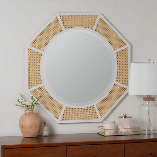 Nicki Cane and White Wood 38-Inch x 38-Inch Wall Mirror | Bellacor