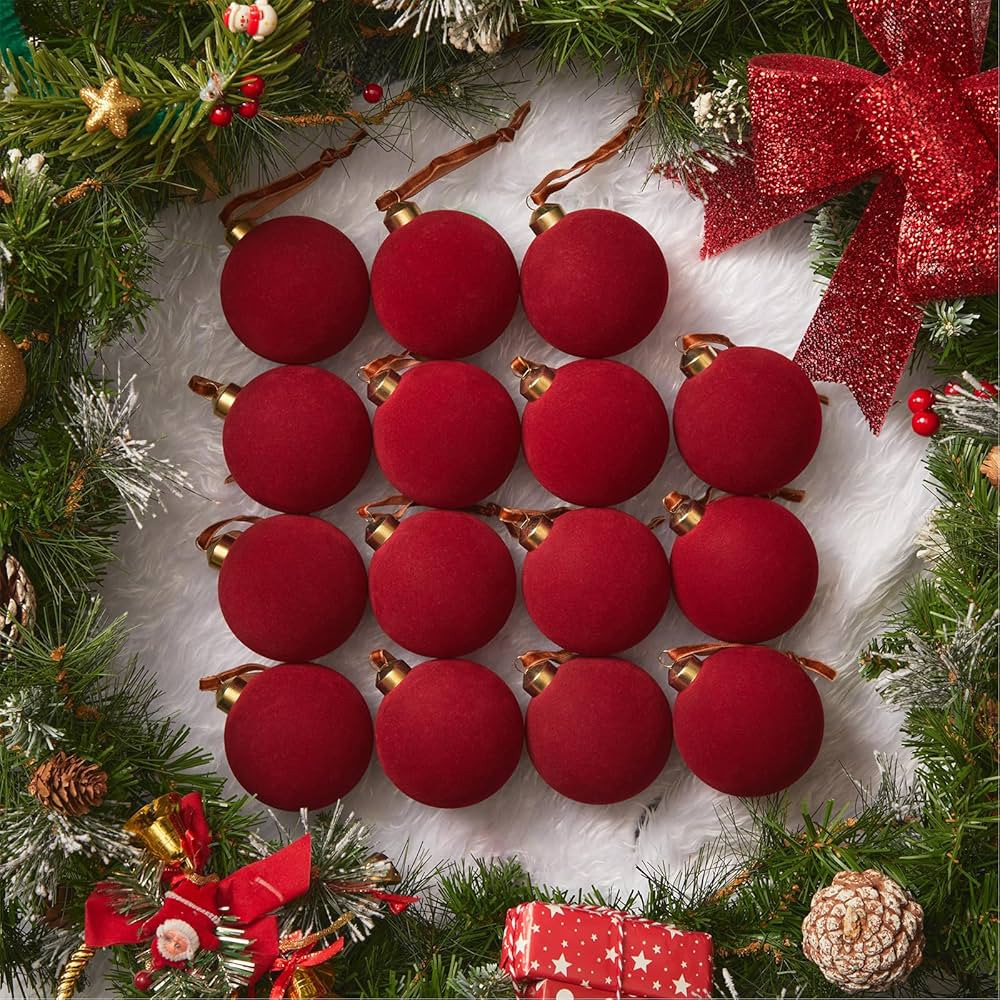 Brightown 15 Pcs Red Velvet Christmas Balls, 3.15 Inch Velvet Ornaments for Christmas Tree, Chris... | Amazon (US)