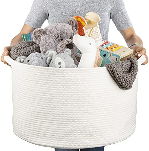 XXL Cotton Rope Basket (22”x14”), White, 100% Natural Cotton, Extra Large Woven Storage Basket, Blan | Amazon (US)
