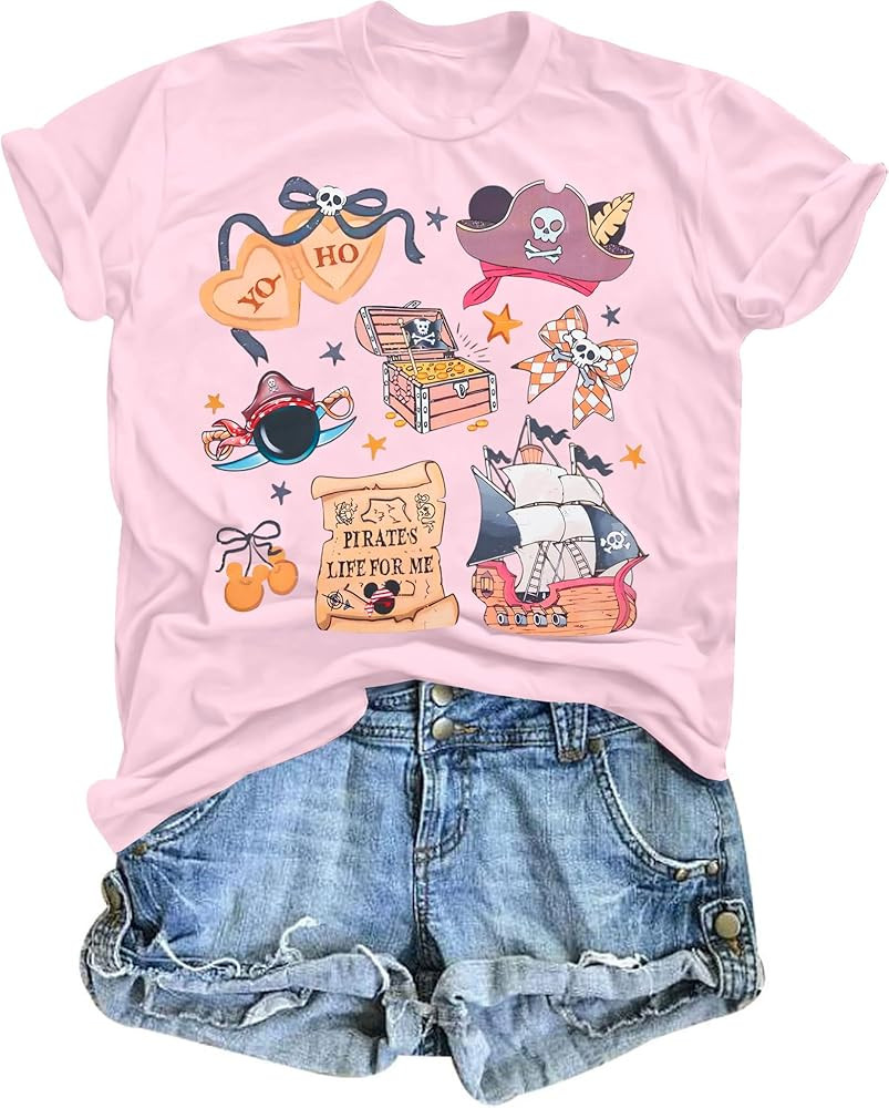 MNLYBABY Women Pirate Shirts Yo Ho Yo Ho A Pirate Life for Me Shirt Kingdom Castle Tee Family Vac... | Amazon (US)