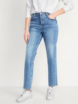 Extra High-Waisted Button-Fly Sky-Hi Straight Jeans for Women | Old Navy (US)