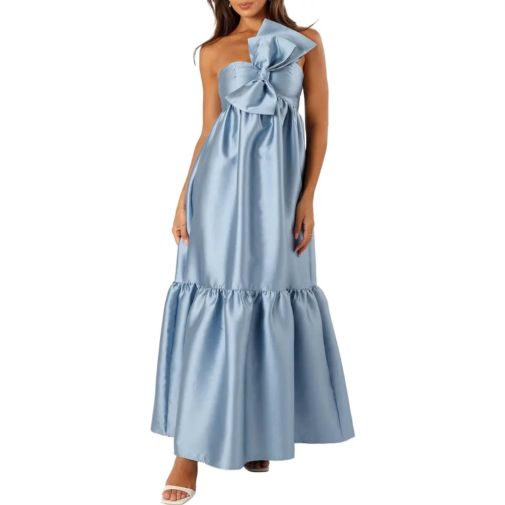 Petal & Pup Betina Bow One-Shoulder Gown in Blue at Nordstrom, Size Large | Nordstrom