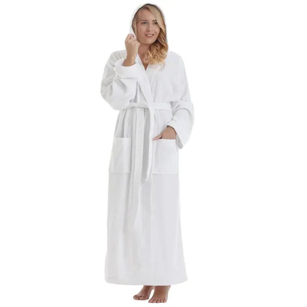 Women's 6 Tracks Stitching Full Length Hooded Turkish Cotton Bathrobe - Bed Bath & Beyond - 36249... | Bed Bath & Beyond