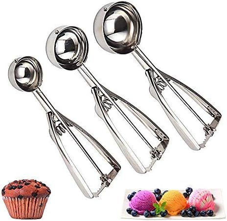 Cookie Scoop Set of 3 - Stainless Steel Ice Cream Scooper with Trigger, Small, Medium and Large C... | Amazon (US)