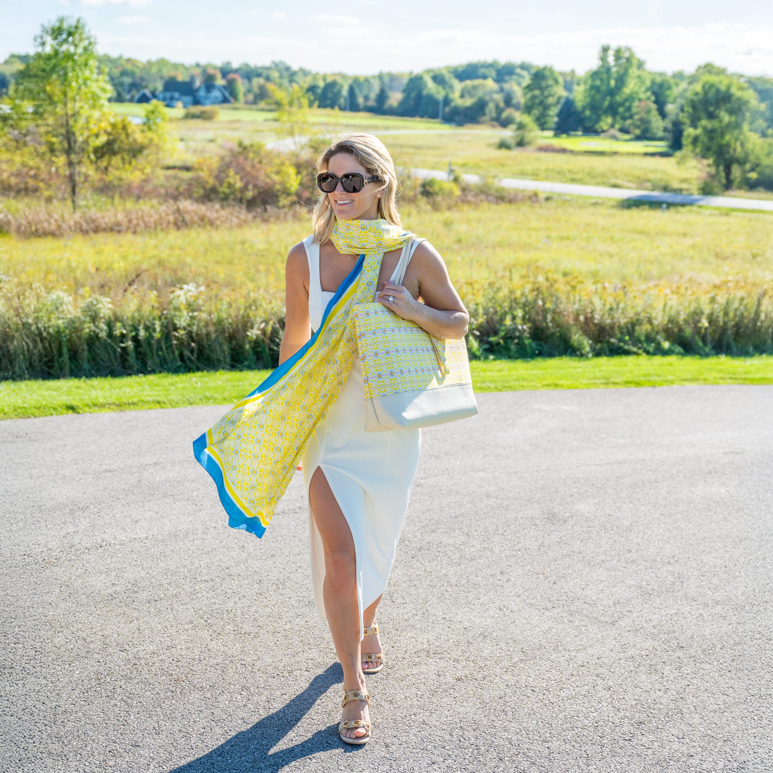 Double Lemon with Orange Marigold Silk Scarf | EVELYN & KATE (US)