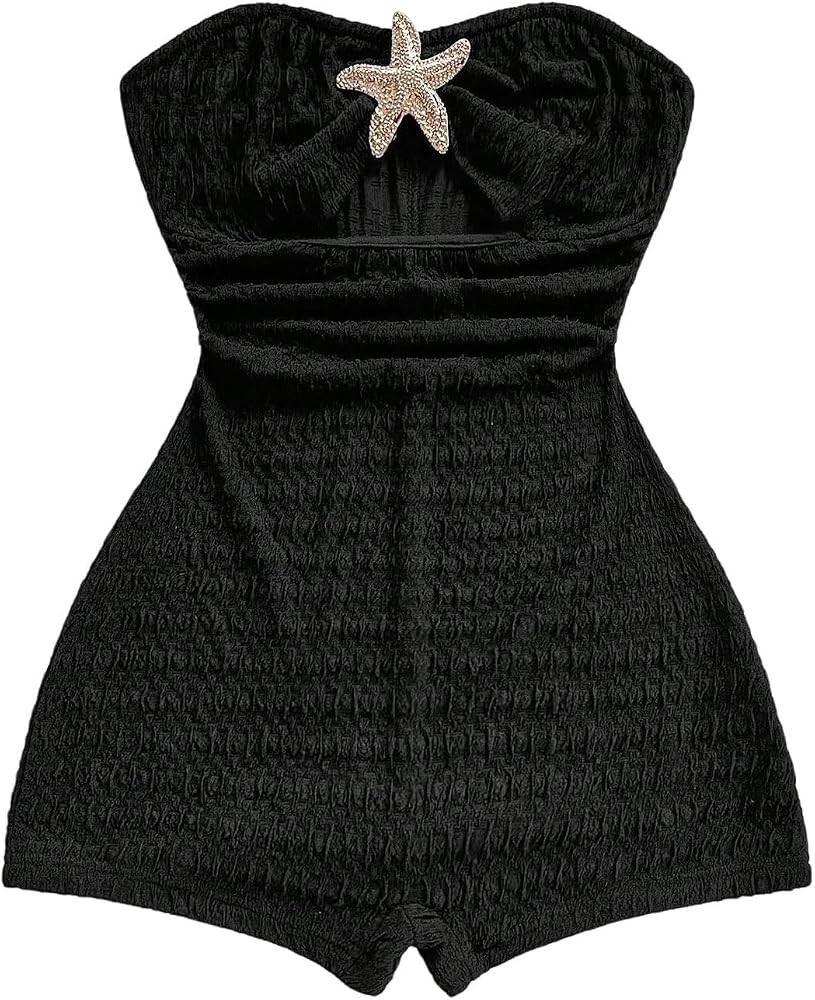 Verdusa Women's Strapless One Piece Romper Textured Cut Out Summer Jumpsuits Concert Outfits | Amazon (US)