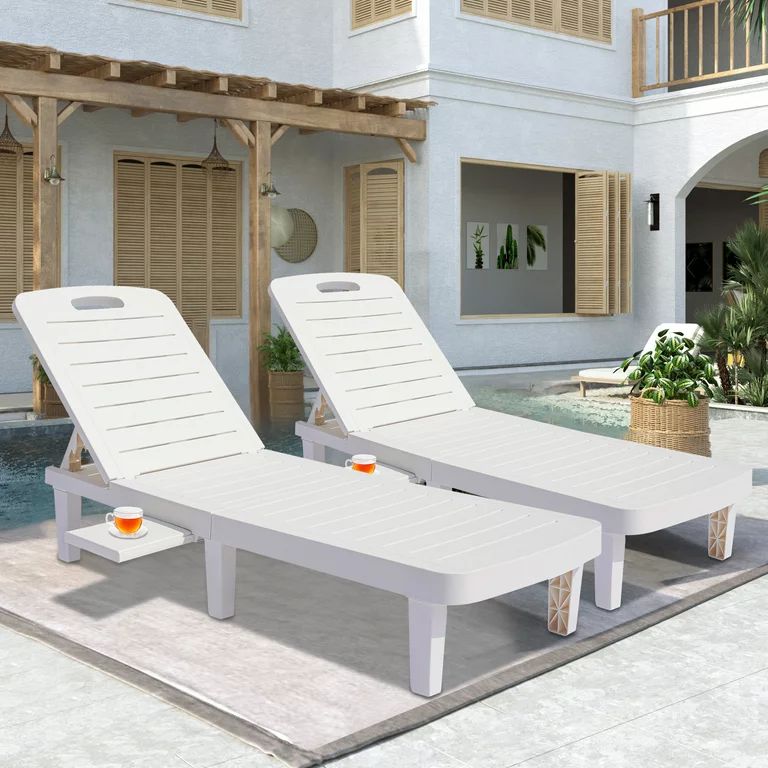 Patio Lounge Chair Set of 2, Adjustable Chaise with Side Table, Outdoor Lounger Recliner for Pool... | Walmart (US)