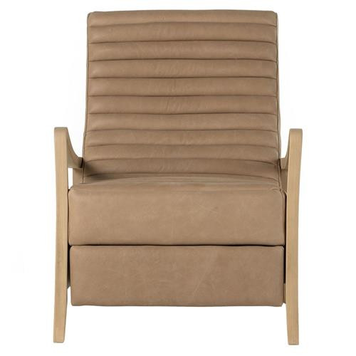 Amani Mid Century Nude Beige Leather Wood Frame Recliner Chair | Kathy Kuo Home