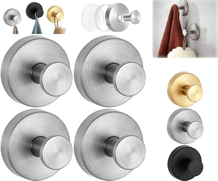 Silver Stainless Steel No Drill Strong Suction Cup Hooks (4PACK) - Ideal for Shower, Mirror & Bat... | Amazon (US)