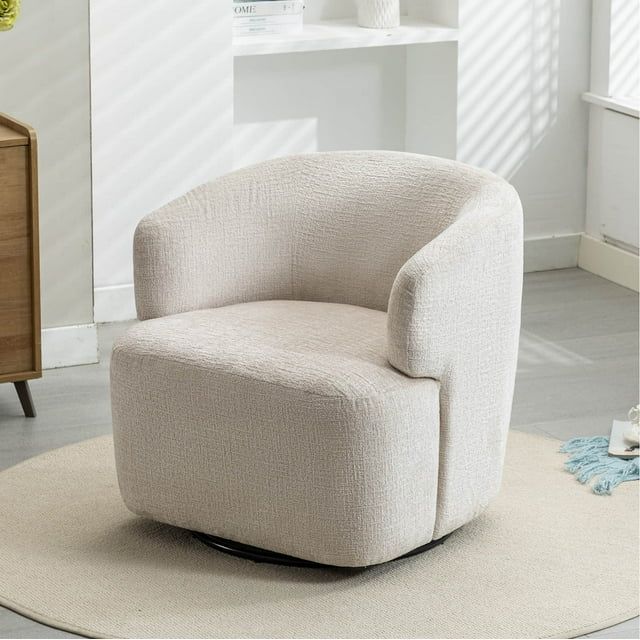 30" Wide Chenille Upholstered Swivel Accent Chair Boucle Swivel Barrel Chair | Walmart (US)