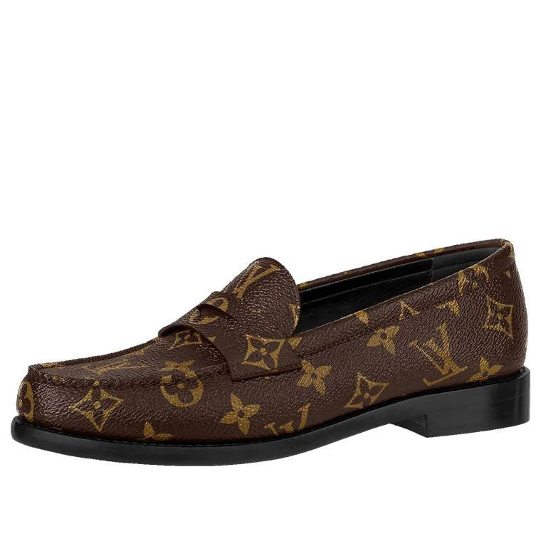 (WMNS) LOUIS VUITTON Monogram Leather Logo Loafers 'Brown' 1A8VKZ | KICKS CREW