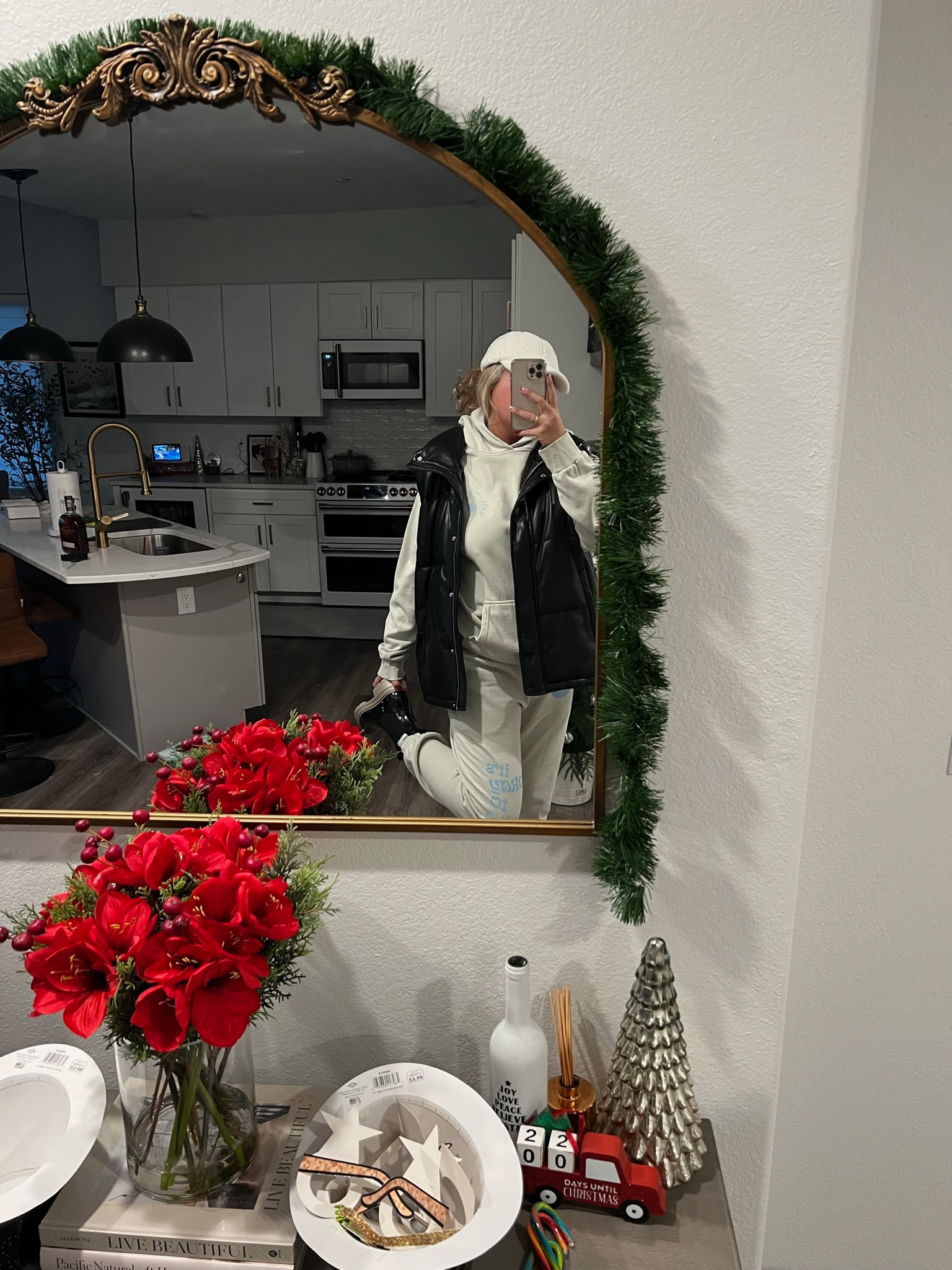 Loving a matching lounge set and oversized vet for cold weather. Added a Sherpa hat for the cutest winter look! Linked everything and the holiday decor below 

#LTKStyleTip #LTKFindsUnder100 #LTKHoliday