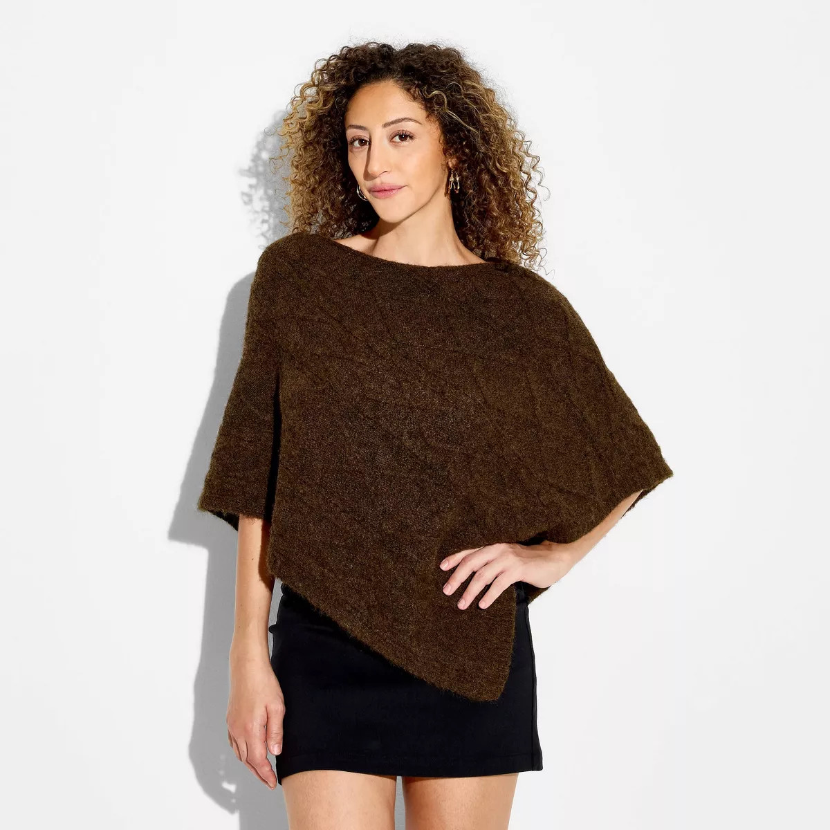 Women's Cable Poncho Sweater - Wild Fable\u2122 Brown XS/S | Target