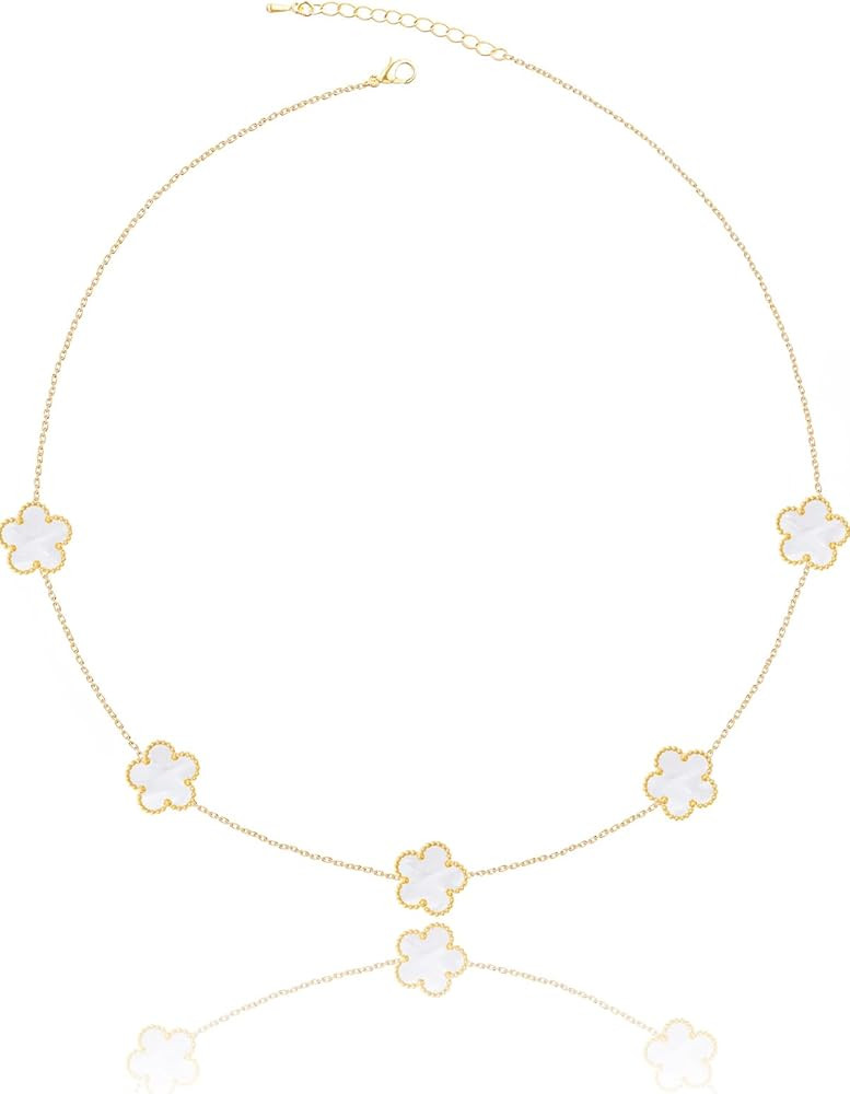 14K Gold Plated Four Leaf Clover Pendant Dot Necklace for Women Lucky Flower Jewelry | Amazon (US)