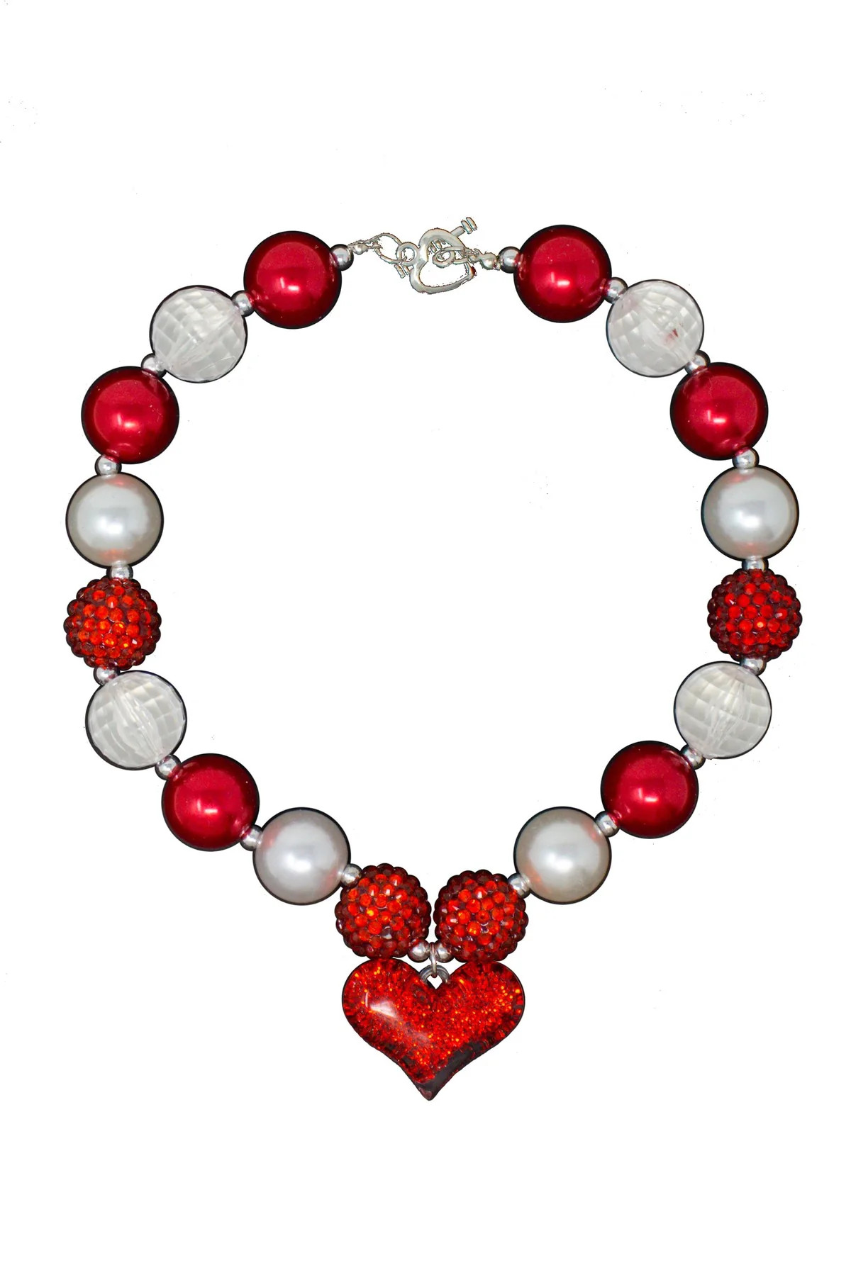 Red & White Glitter Heart Bubblegum Necklace | Sparkle In Pink