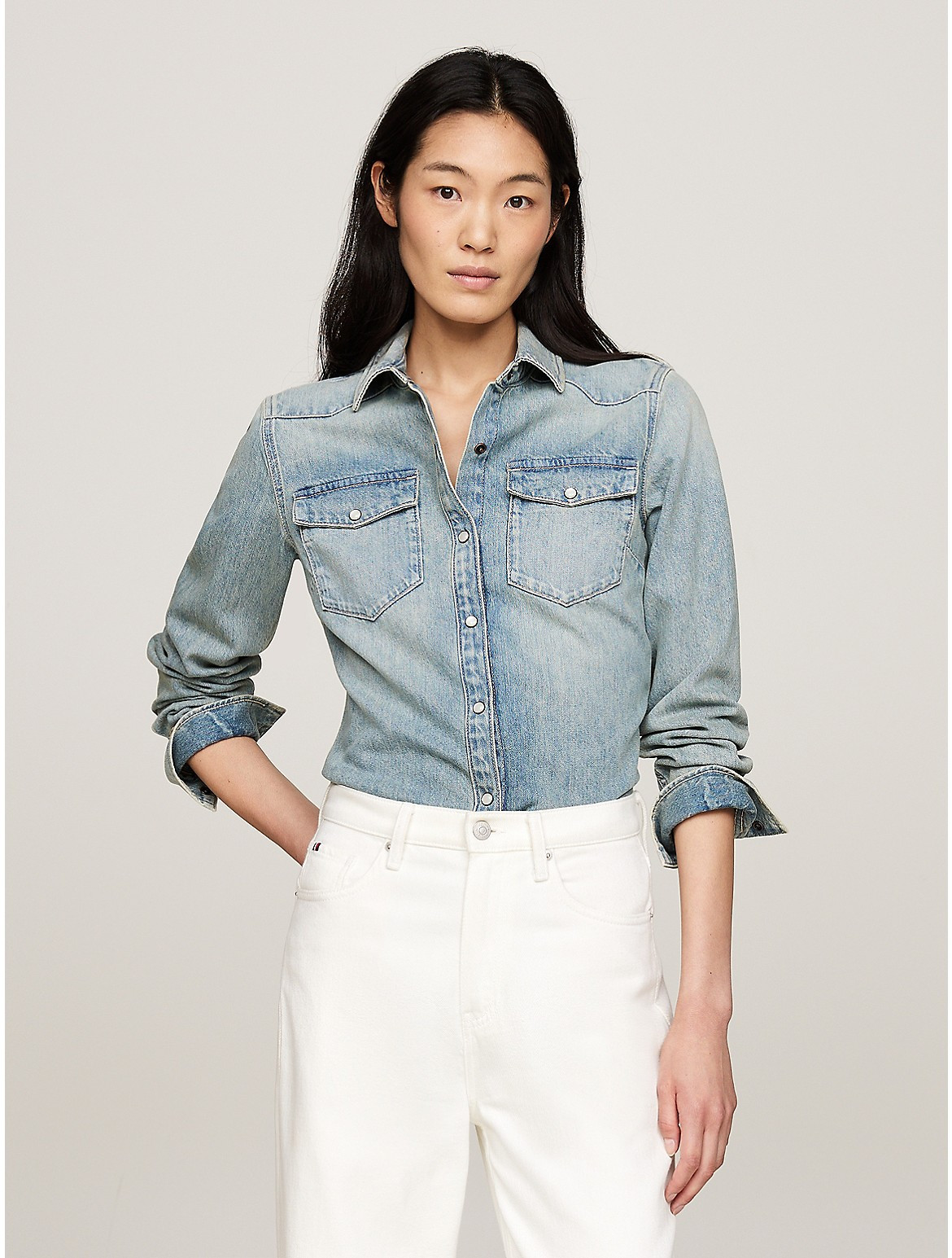 Tommy Hilfiger Women's Slim Fit Denim Shirt - Blue - 2 | Tommy Hilfiger (US)