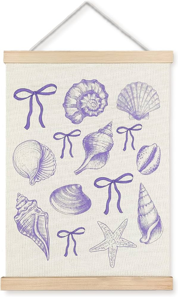 ignytiger Coastal Beach Seashell Wall Art Poster Framed, Ocean Beachy Nursery Decor, Purple Coque... | Amazon (US)