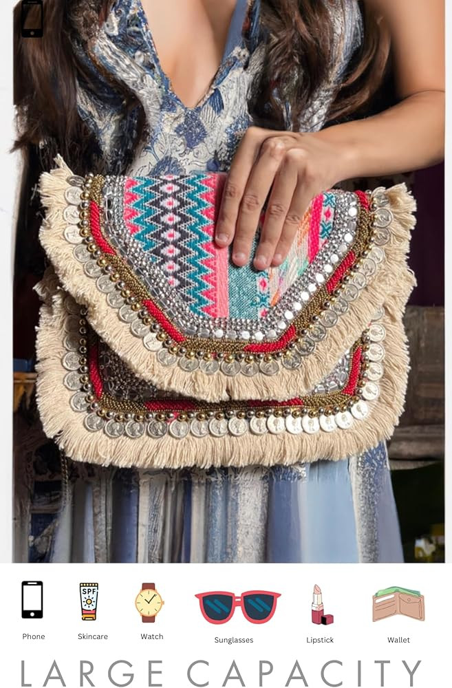 Hand Beaded Clutch Purses - Boho Summer Evening Envelope Clutch | Women Evening Clutch Bags | Wit... | Amazon (US)