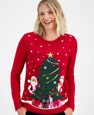 Holiday Lane Women's Mr. and Mrs. Claus Crewneck Sweater, PXS-4X, Created for Macy's - Macy's | Macy's