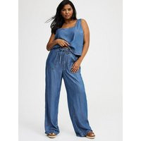 High-Rise Wide-Leg Pull-On Lightweight Denim Jeans in Mediumblue-Denim | Torrid (US & Canada)