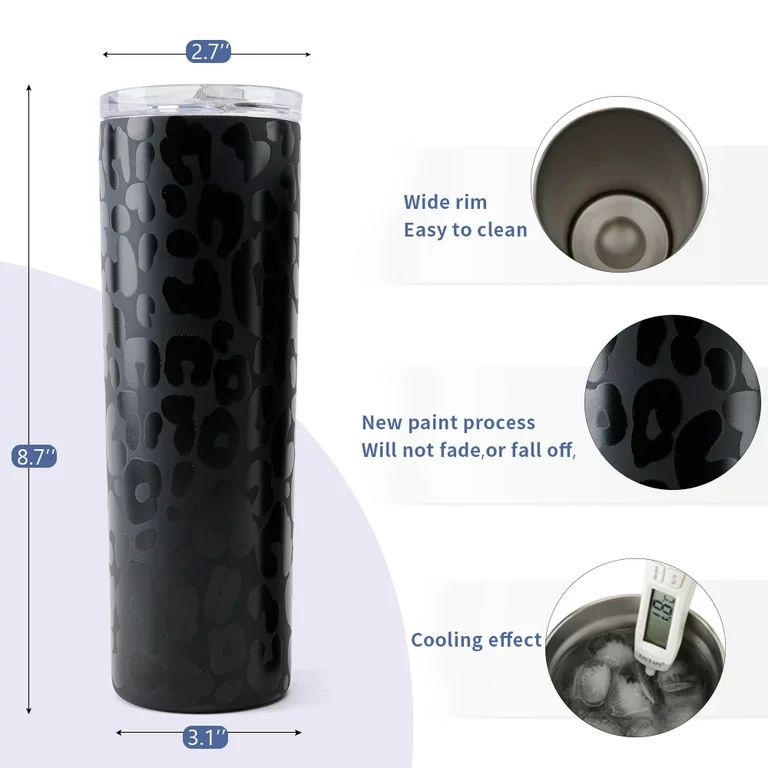 Fugua 20 oz Stainless Steel Vacuum Insulated Tumbler - Black Leopard | Walmart (US)