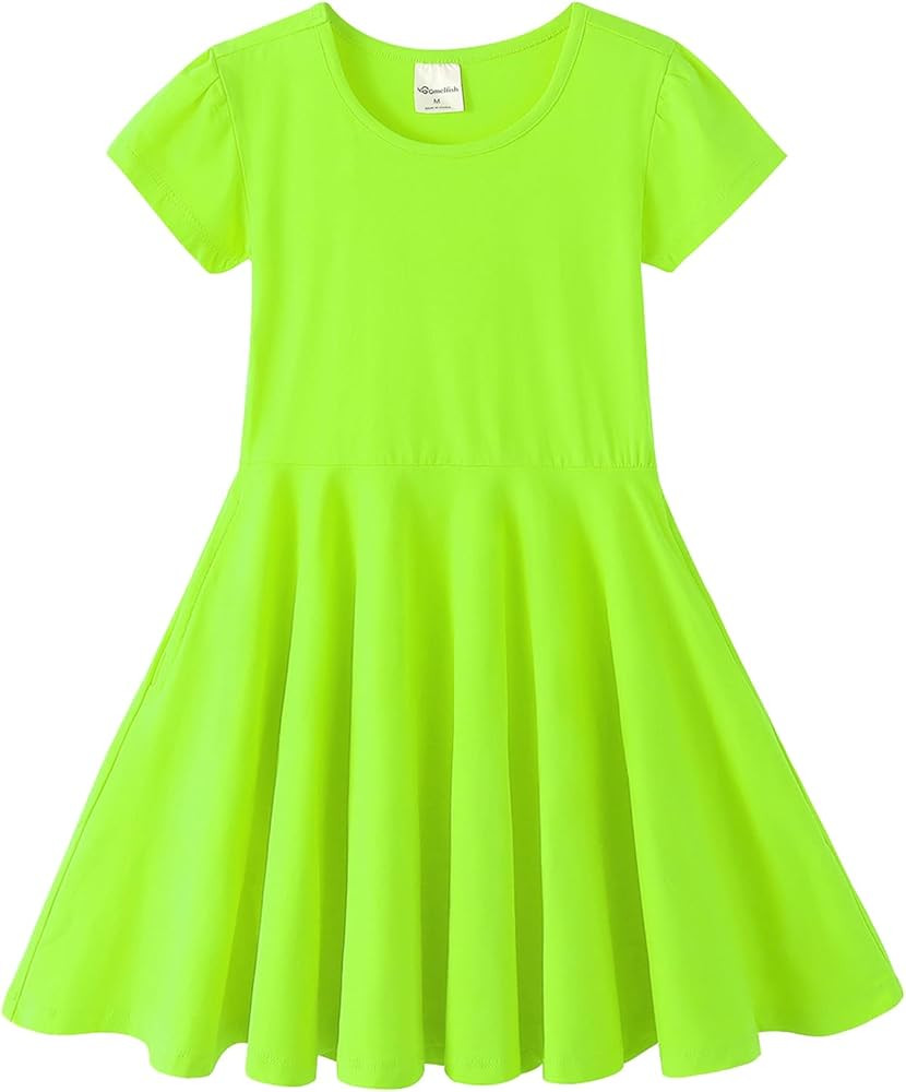 Noomelfish Girls Short Puff Sleeve Dress Summer Casual Knit Swing Twirl Skater Dresses with Pocke... | Amazon (US)