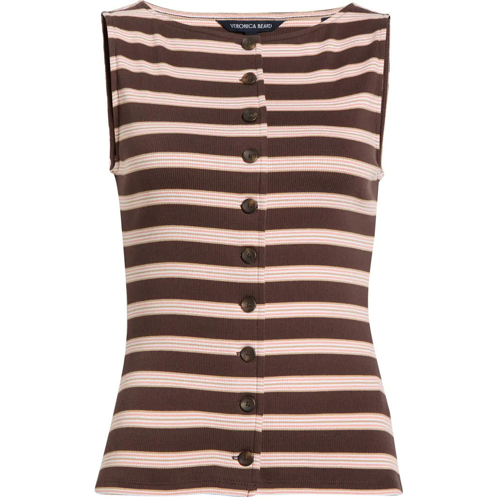 Veronica Beard Uma Stripe Vest in Brown Stripe at Nordstrom, Size Large | Nordstrom