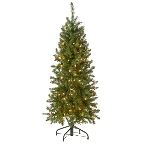National Tree Company Artificial Pre-Lit Slim Christmas Tree, Green, Kingswood Fir, White Lights,... | Amazon (US)