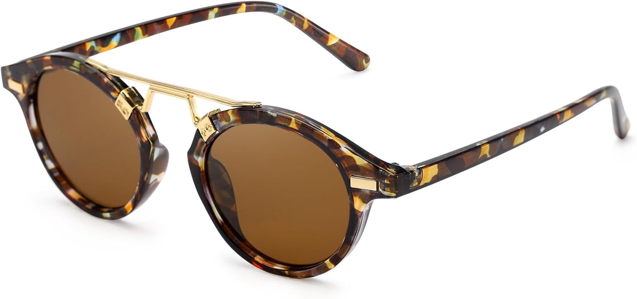 SODQW Small Face Sunglasses for Women UV Protection, Retro Tangle Free Double Bridge Metal Round ... | Amazon (US)