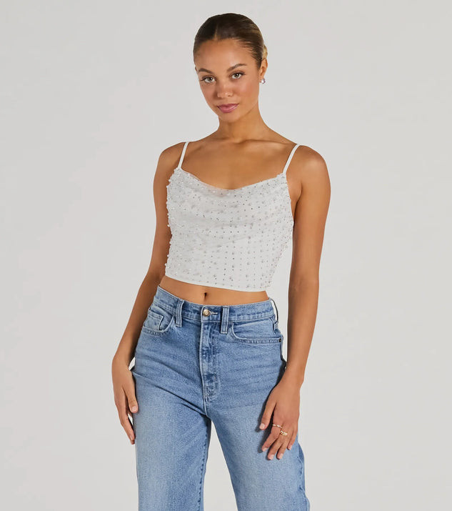 Little Moment For Faux Pearl Rhinestone Crop Top | Windsor Stores