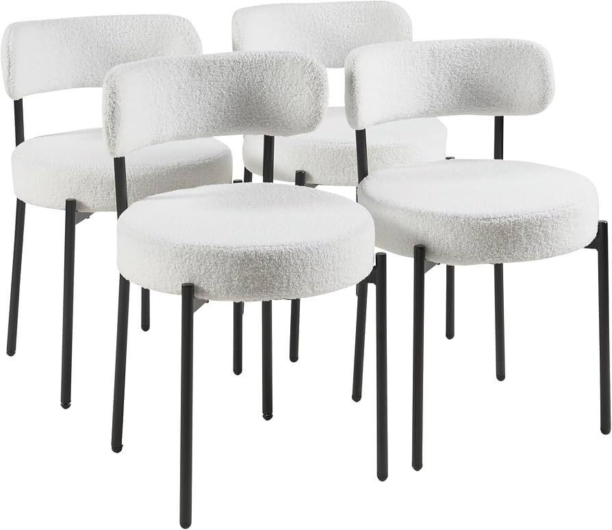 Panana Modern Dining Room Chairs, Mid-Century Round Upholstered Boucle Kitchen Dining Chairs with... | Amazon (US)