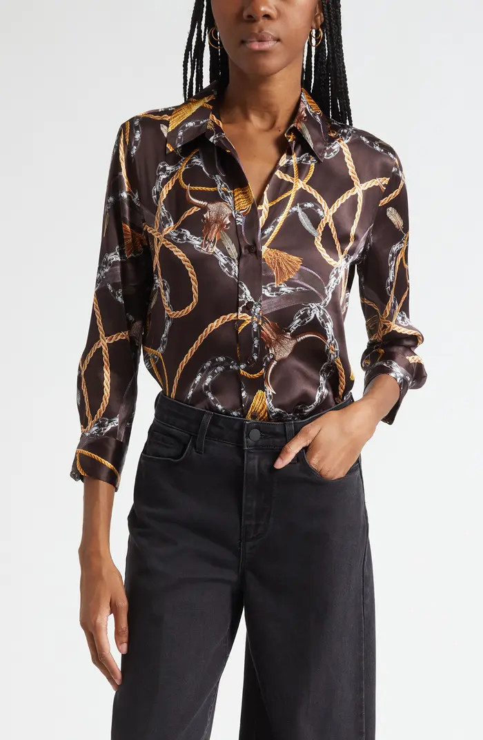 L'AGENCE Dani Western Chain Print Silk Button-Up Shirt | Nordstrom | Nordstrom