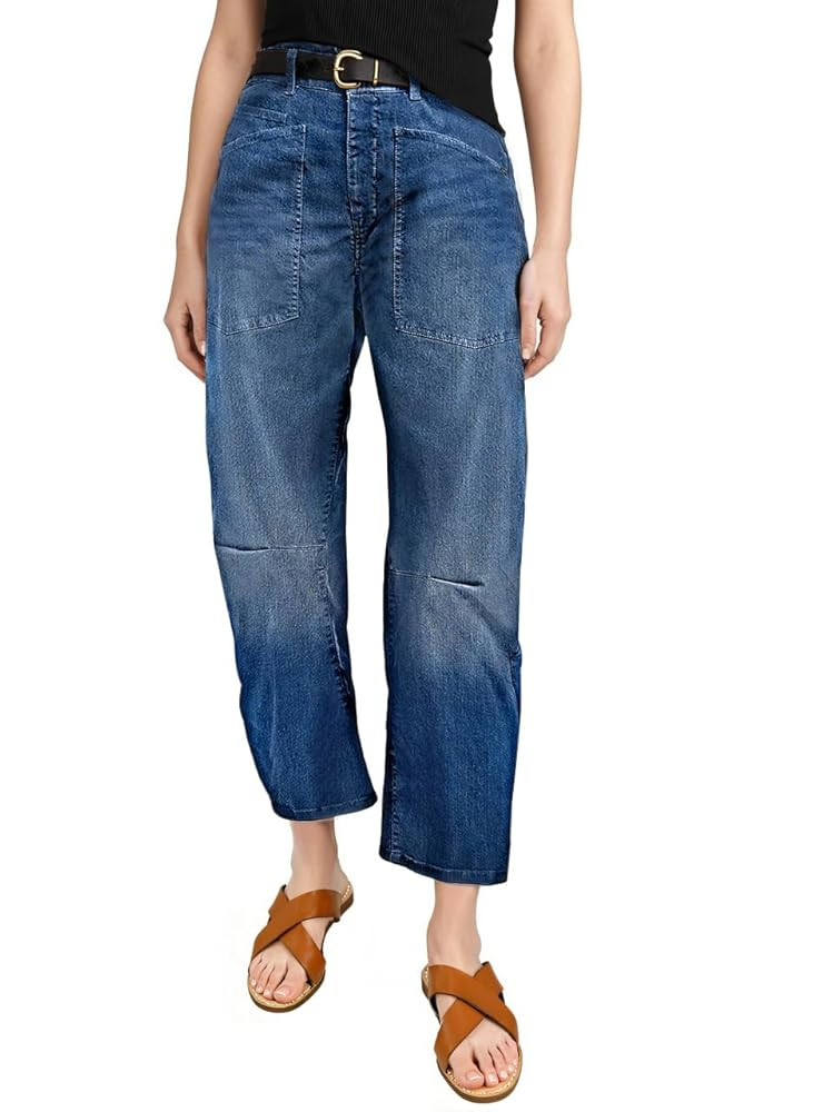 EVALESS Womens Baggy Barrel Jeans High Waisted Wide Leg Boyfriend Denim Ankle Pants | Amazon (US)