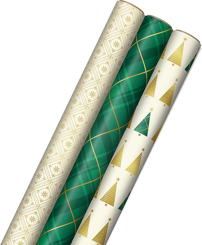 Hallmark Elegant Christmas Wrapping Paper with Cut Lines on Reverse (3 Rolls: 120 sq. ft. ttl) Go... | Amazon (US)