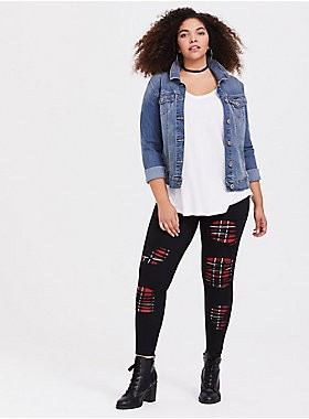 Premium Legging - Slashed Plaid Underlay Black | Torrid LEGACY