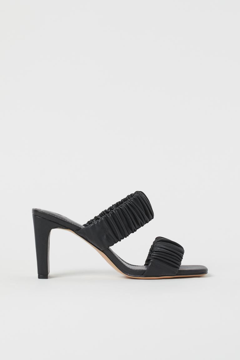 Slip-in sandals in faux leather with open toes, gathered straps, and covered heels. Faux leather ... | H&M (US + CA)