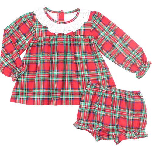 Holiday Plaid Knit Eyelet Diaper Set | Cecil and Lou