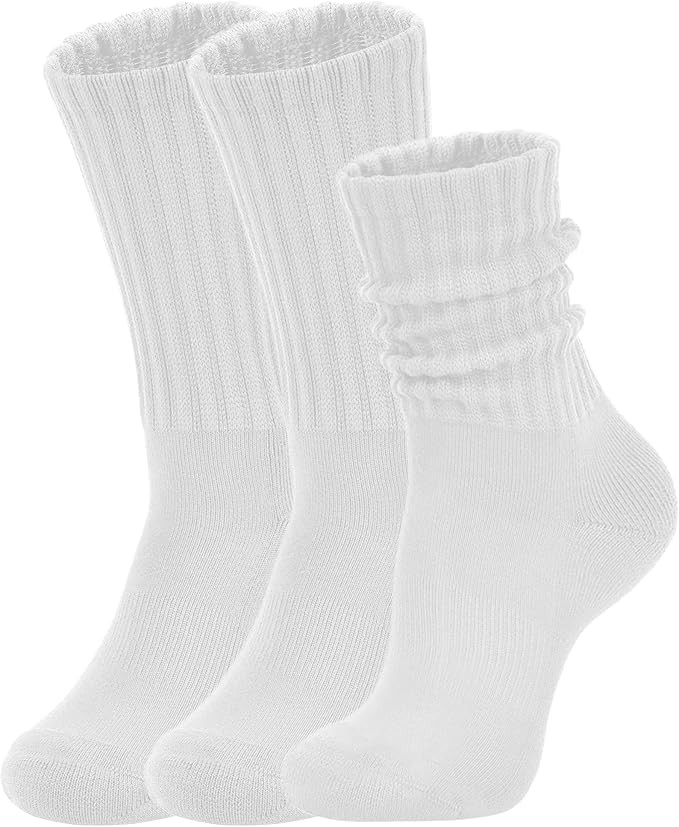 Women's Slouch Crew Socks Retro Solid Scrunch Boot Chunky Ribbed Cozy Cotton Calf Socks 3 Pack Si... | Amazon (US)